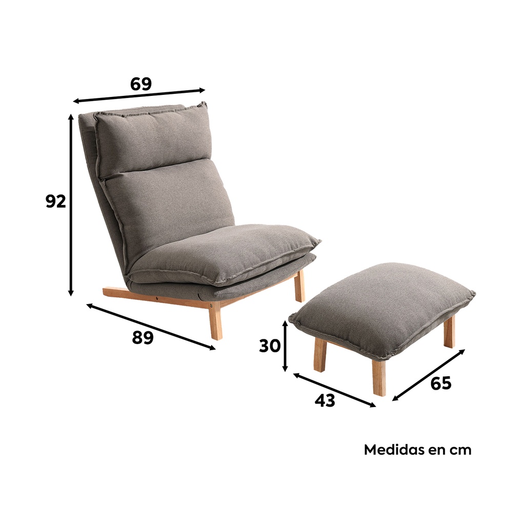 Sofá 1 Cuerpo + Ottoman Leo Gris